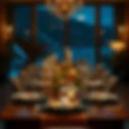 A luxurious Thanksgiving dinner table set with elegant tableware and seasonal decorations