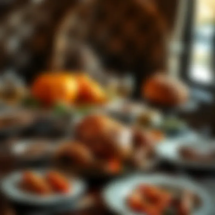 Artistic Gourmet Thanksgiving Feast A gourmet feast featuring traditional Thanksgiving dishes presented artistically