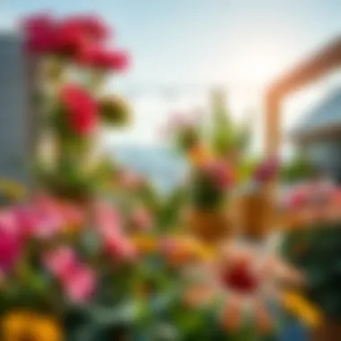 Outdoor Serenity with Blooming Flowers A serene outdoor space adorned with a variety of blooming flowers