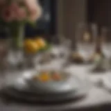 Elegant dining table setting with fine china and crystal glassware