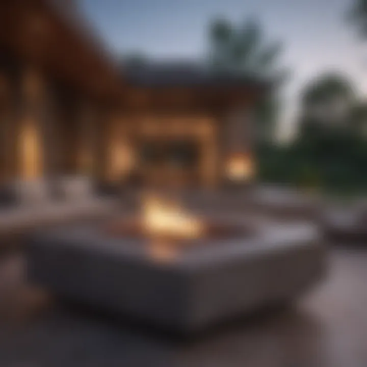 Contemporary outdoor fireplace pit surrounded by elegant seating