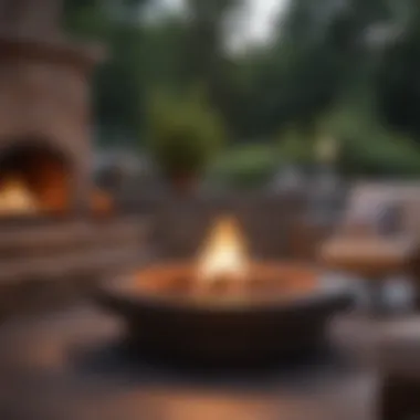Cozy outdoor setting featuring a fireplace pit at dusk