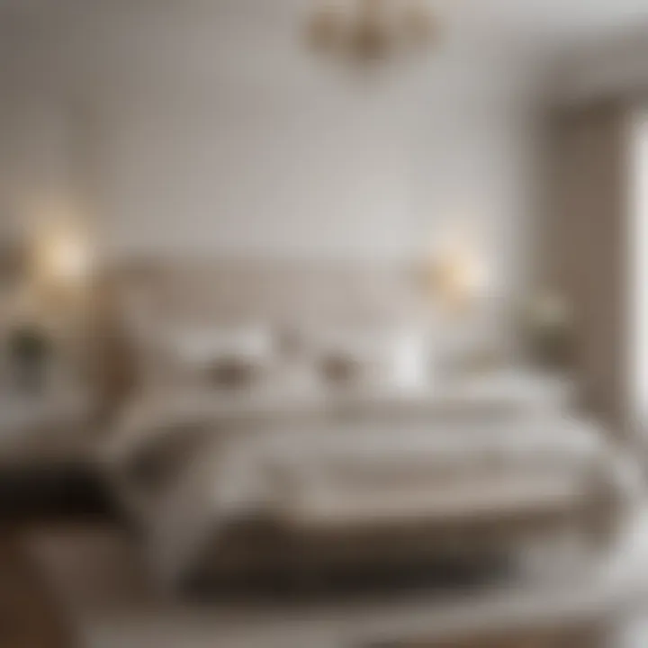 Elegant bedroom designed with a neutral color palette and textured elements