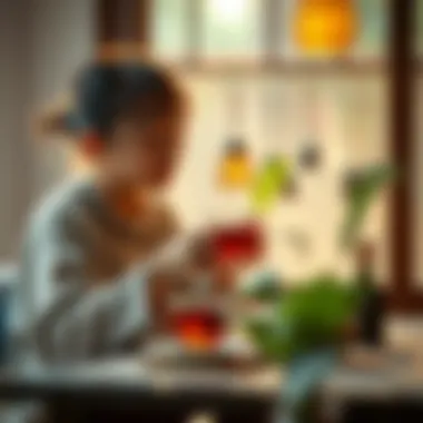 Mindful Tea Experience A serene scene depicting a person enjoying tea in a tranquil setting, reflecting the mindfulness aspect of tea drinking