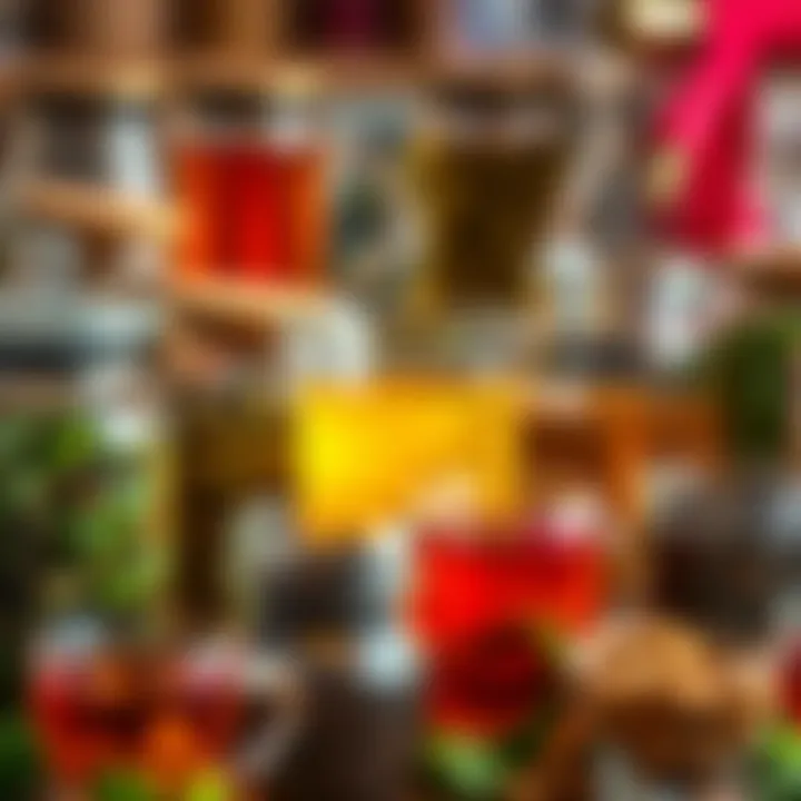 Diverse Selection of Teas A vibrant display of herbal and traditional teas in glass jars, representing the variety and richness of tea culture