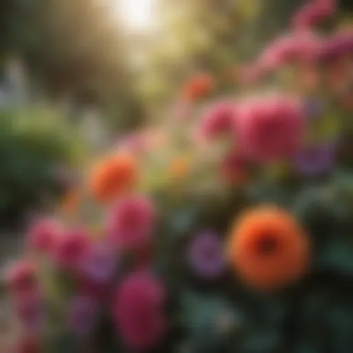 A vibrant garden showcasing seasonal flowers in full bloom