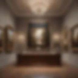 An elegant art gallery showcasing luxurious paintings