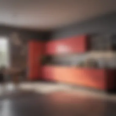 Minimalist kitchen featuring vibrant colored cabinets