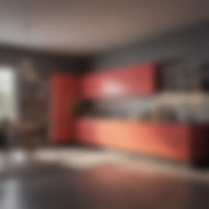 Minimalist kitchen featuring vibrant colored cabinets
