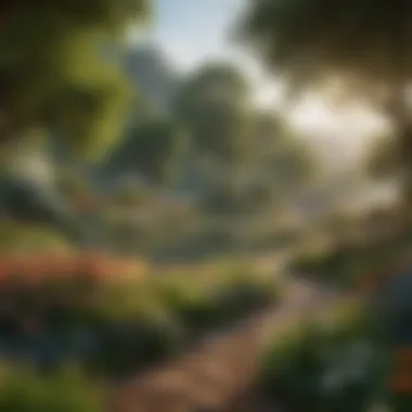 Nature's Embrace Picturesque landscape with vibrant flowers and lush greenery