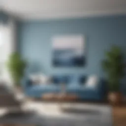 Elegant living room painted in serene blue