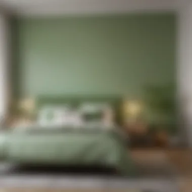 A harmonious blend of light green and natural materials in a bedroom