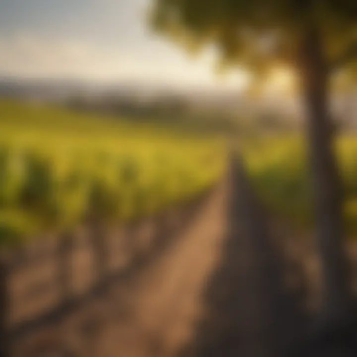 A serene vineyard landscape showcasing a variety of grapevines in different seasons.