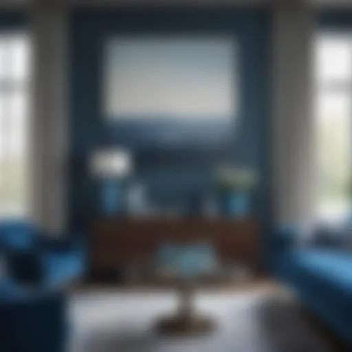 Elegant arrangement of shades complementing blue in a modern living room setting