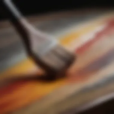 A close-up of a brush applying color to a canvas, demonstrating technique and color selection.