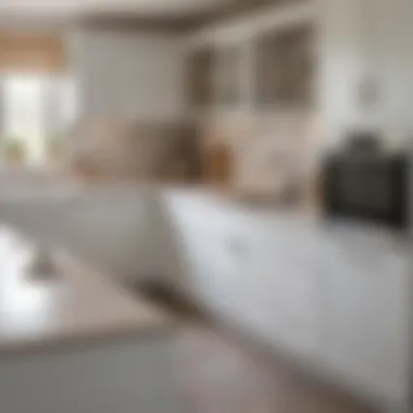 Bright kitchen with white cabinets and pastel paint