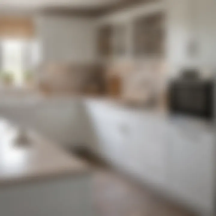 Bright kitchen with white cabinets and pastel paint