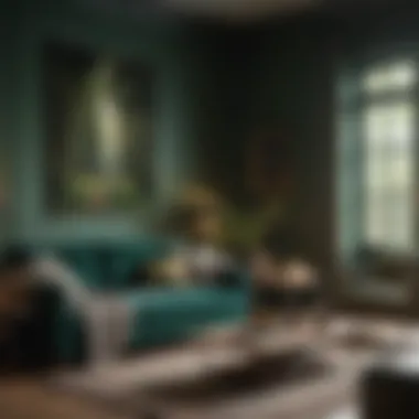 Cozy Forest Green Ambiance Cozy living room adorned with a rich forest green paint and plush textiles