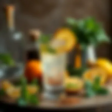 Fresh ingredients for a classic rum cocktail, including mint and citrus