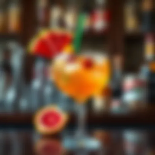 Elegance in a Glass: Tropical Rum Cocktail A beautifully crafted rum cocktail garnished with tropical fruits