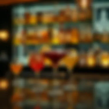A sophisticated bar setting with rum cocktails on display