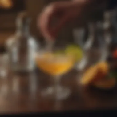 Artistry in Tequila Mixology A top-down view of a mixologist expertly garnishing a tequila cocktail