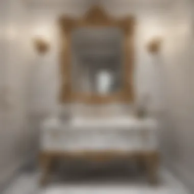 Luxurious marble vanity with ornate mirror in a traditional bathroom