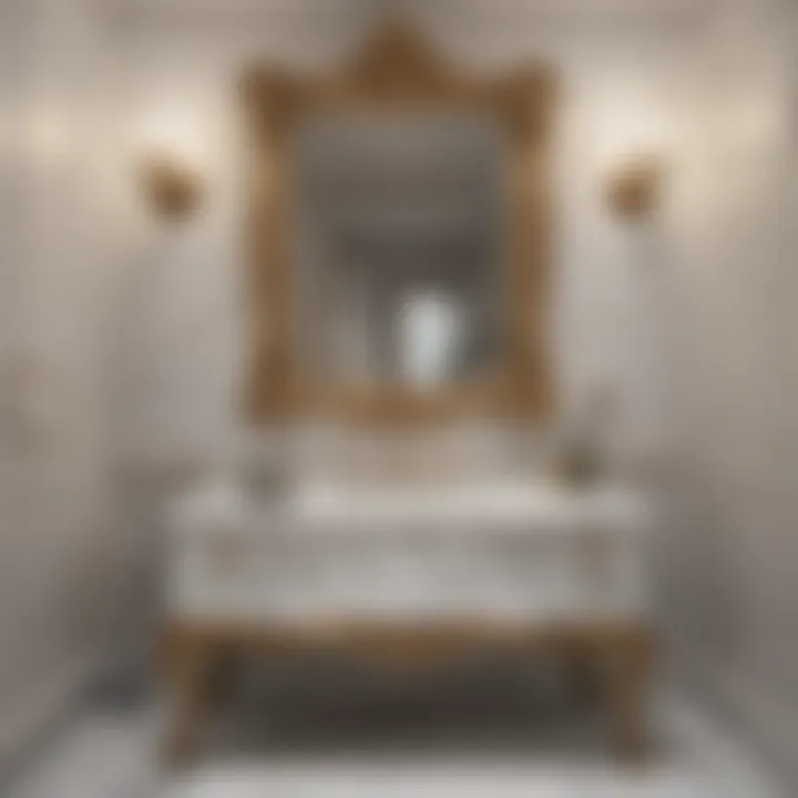 Luxurious marble vanity with ornate mirror in a traditional bathroom