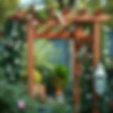 Elegant wooden trellis adorned with flowering vines