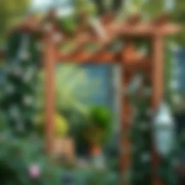Elegant wooden trellis adorned with flowering vines