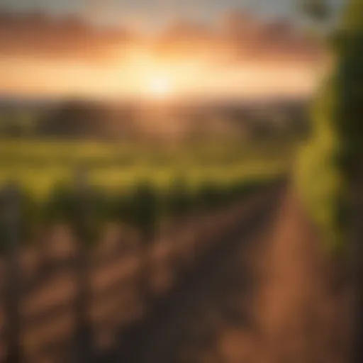 Lush vineyard landscape at sunset