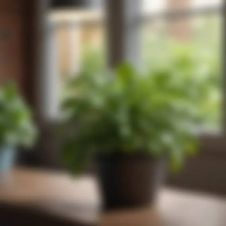 Close-up of vibrant green basil plant in indoor setting