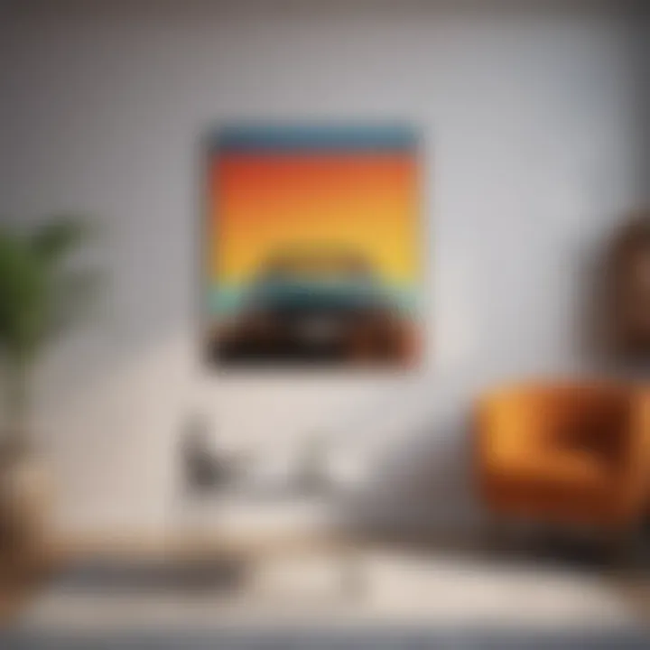 Vibrant wall art complementing minimalist furniture