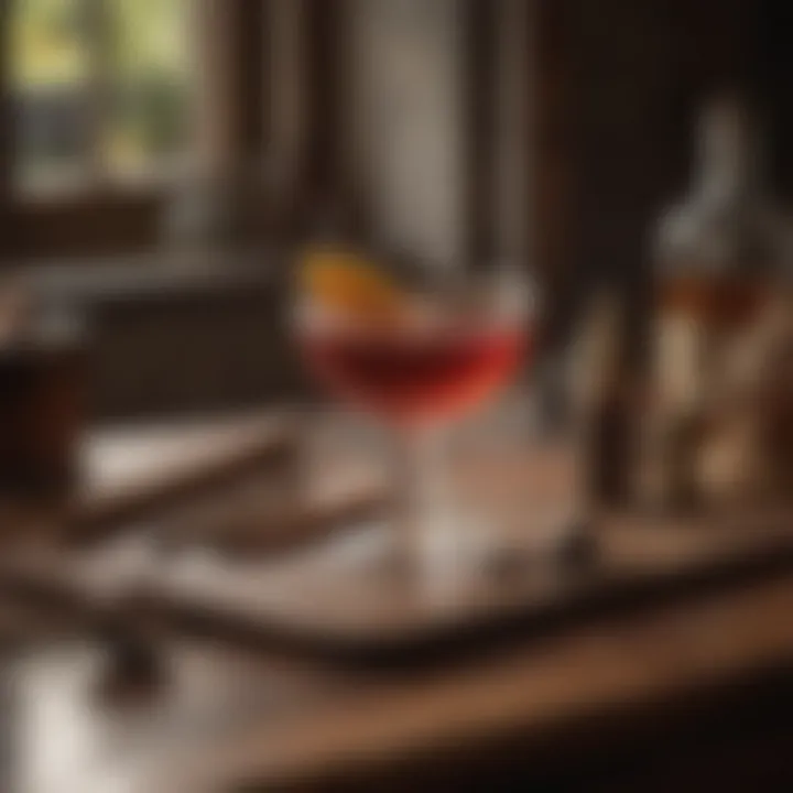 Vintage bar tools and premium ingredients for crafting Sazerac cocktail