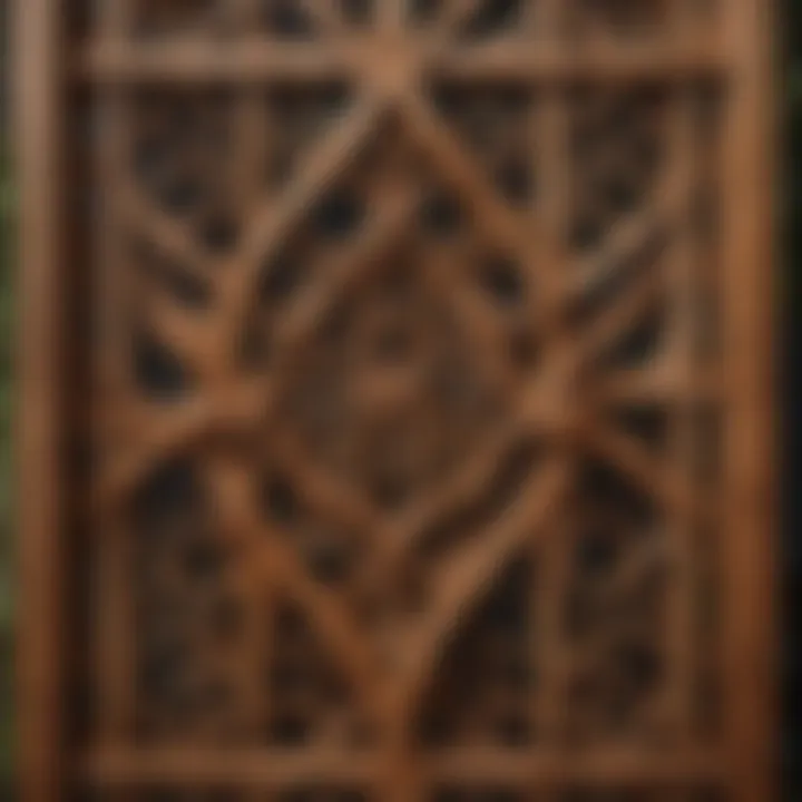 Wooden trellis panel with intricate geometric design