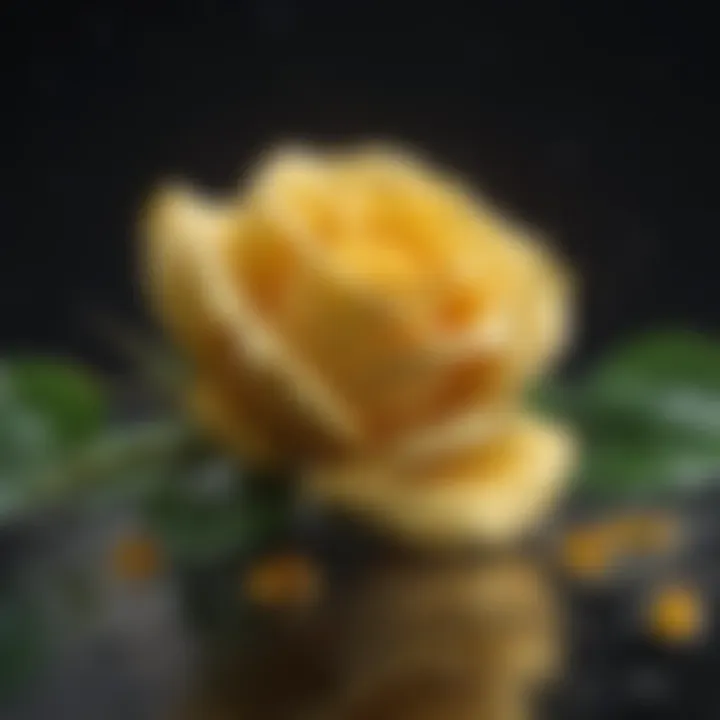 Yellow rose with dew drops symbolizing renewal and hope